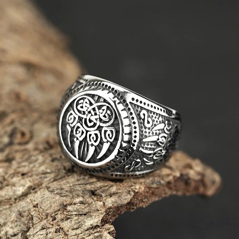 Men Biker Nordic Viking Rings Stainless Steel Retro Nordic Ethnic Belief Odin Viking Rune Ring Men Amulet Jewelry