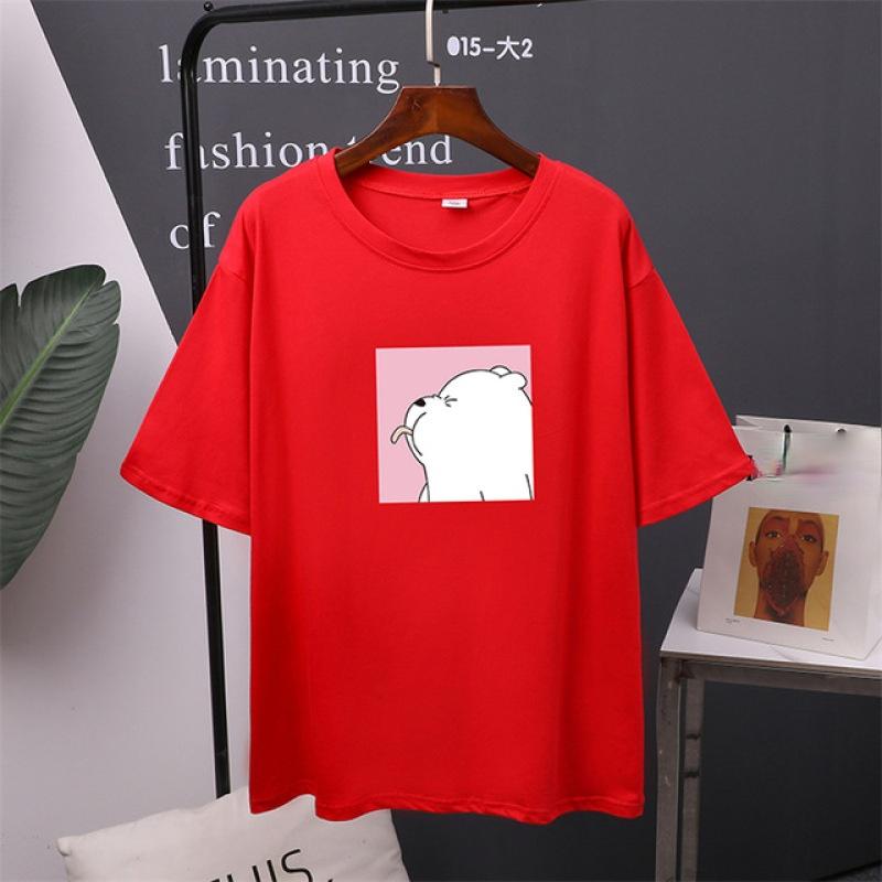 TWINFLAMES Cute Bear Printed T Shirt Women Oversized Cotton Summer Tees Soft Female Jumper Top