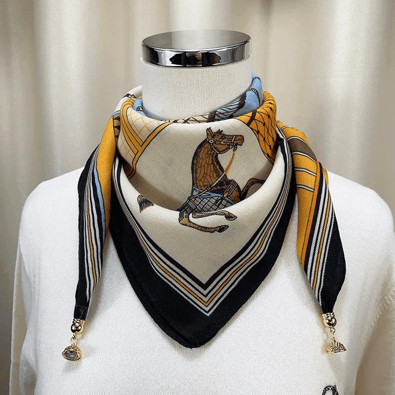 Женский осенне-зимний универсальный шелковый шарф - модный, теплый с магнитной пряжкой, корейский квадратный дизайн