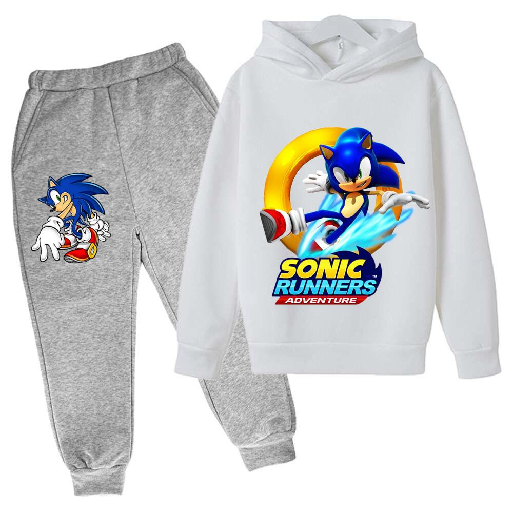 2026 Anime Sonics The Hedgehog Children's Sweater Suit Cartoon Pullover Boy Warm Sweater Hoodie+Sweatpants 2d Fashion Sportswear