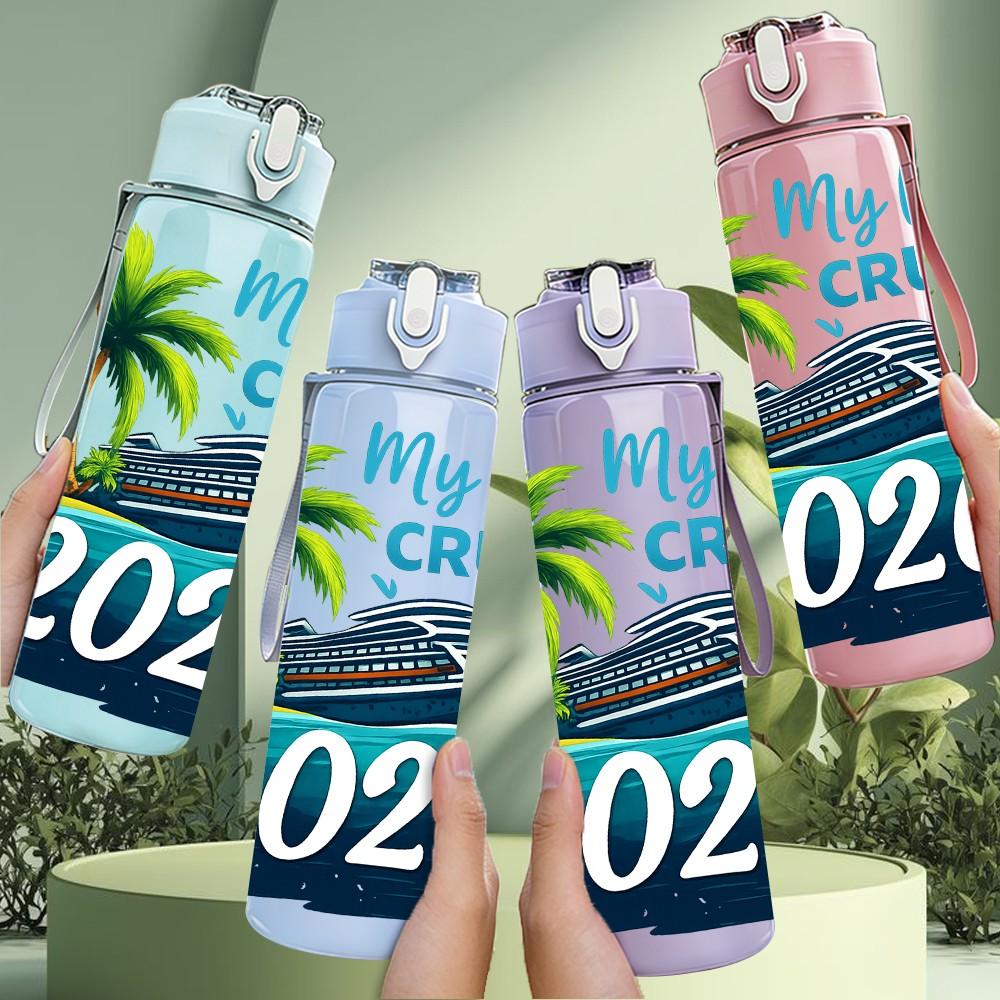 1PC First Cruise Palm Ship Quote 750ml Color Plastic Sports Water Bottle Leakproof Flip Straw Lid Suitable for Sports Office Home Use