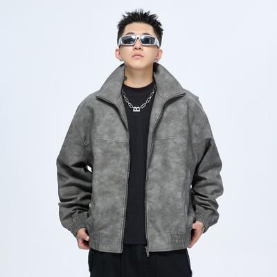 Осень и зима Новые модные брендовые мужские и женские куртки в американском стиле ретро с воротником-стойкой Кожаная куртка PU Locomotive Jacket