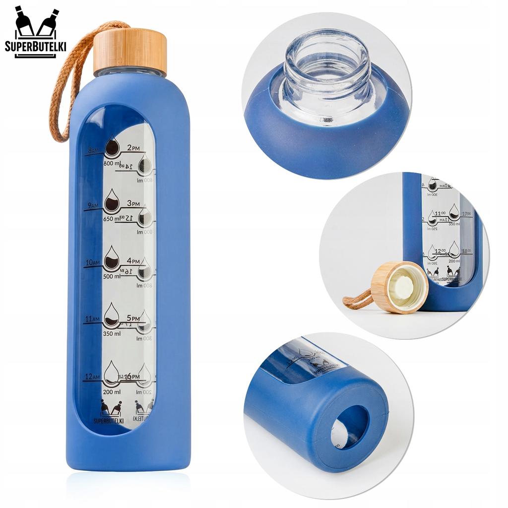 1000 Ml Glass Water Bottle With Silicone Case (Blue)