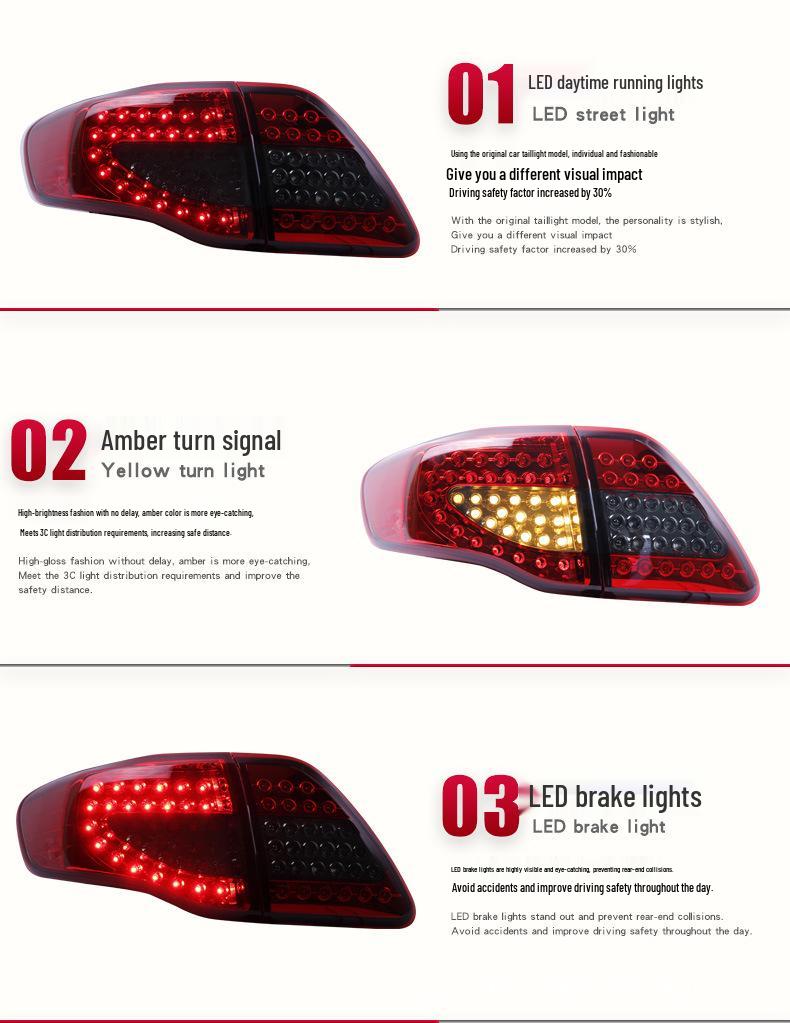 07-10 Corolla Taillight: LED Daytime Running, Brake, Turn Signal, Rear Assembly