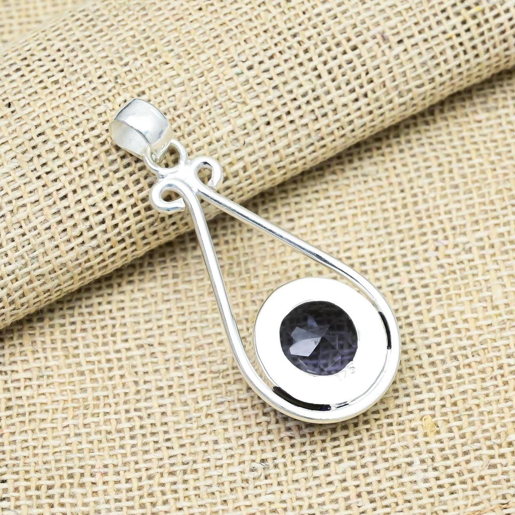 Iolite Gemstone 925 Solid Sterling Silver Handmade Antique Jewelry Gift For Mother Pendant