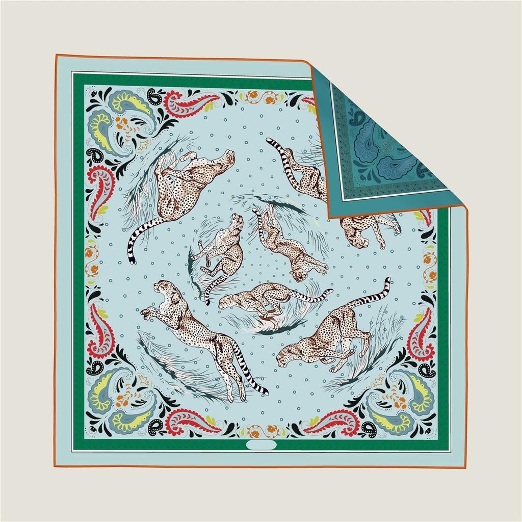 New 90*90cm Double-side Twill Silk Printed Square Scarf Women Two Sides Different Colors Foulard Hijabs