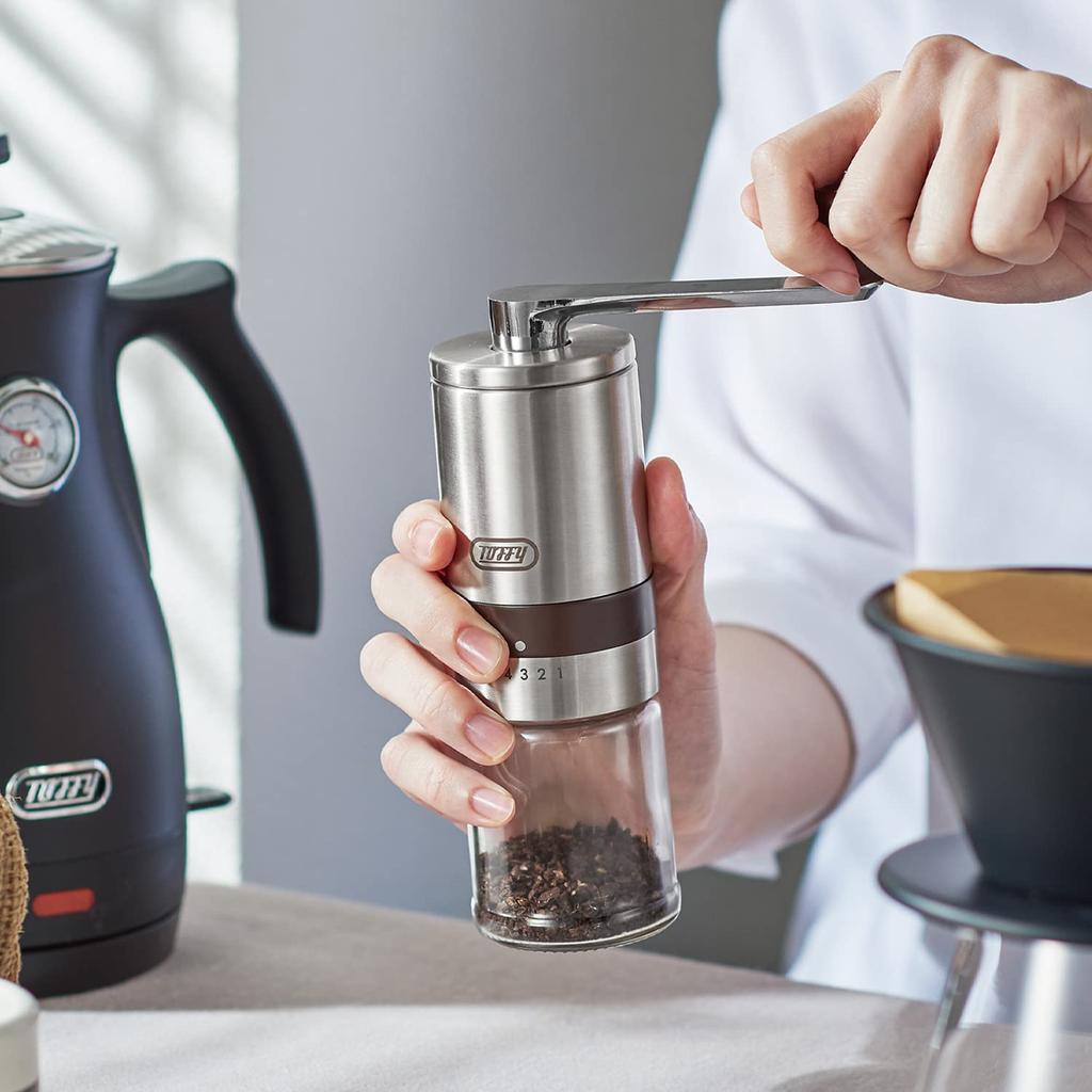 Ручная керамическая кофемолка из нержавеющей стали, компактная, с регулировкой помола, керамическая мельница для улицы, стильная [Toffy] K-KU10, ручная 6-уровневая K-KU10-SV