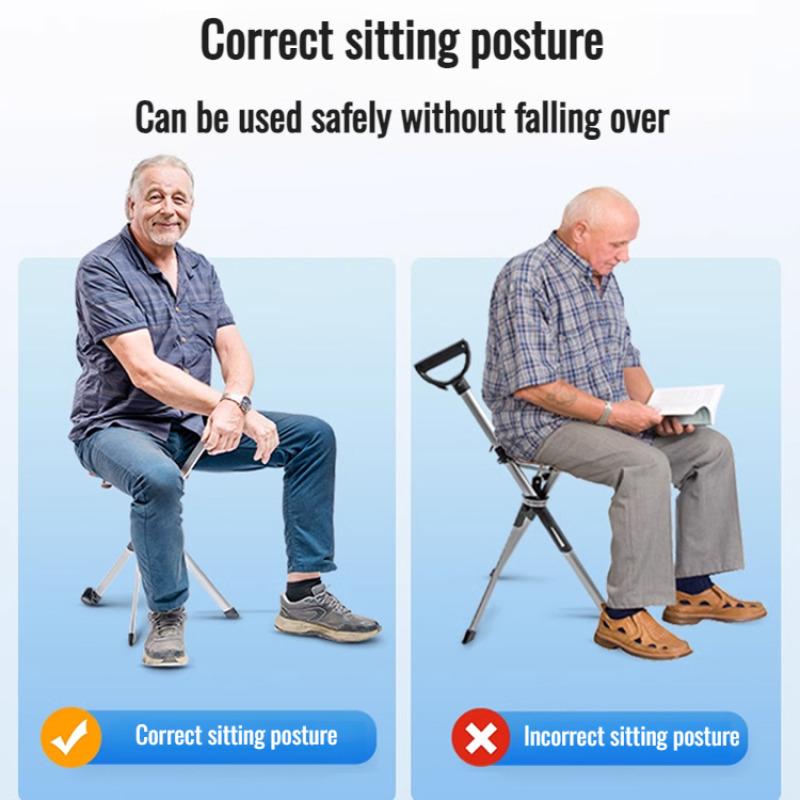 Outdoor Collapsible Cane Chair Elderly Walking Stool Light Mountaineering Cane Aluminum Alloy Foldable Walking Cane with Seat