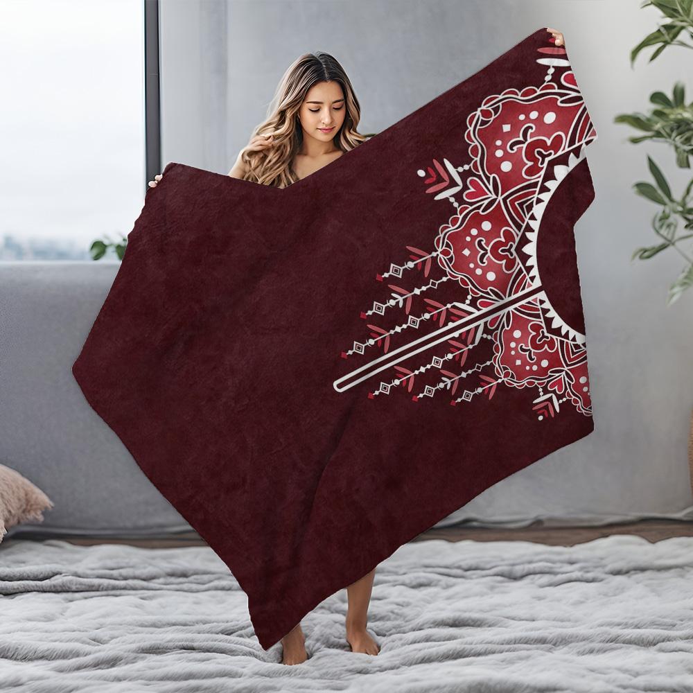 Luxurious Velvet Throw Blanket with Intricate Floral Embroidery Decorative Bed Blanket for Sofa Couch Home Decor