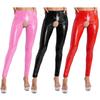 Womens Glossy Patent Leather Crotchless Pants Elastic Leggings High Waist Long Pants Sexy Clubwear