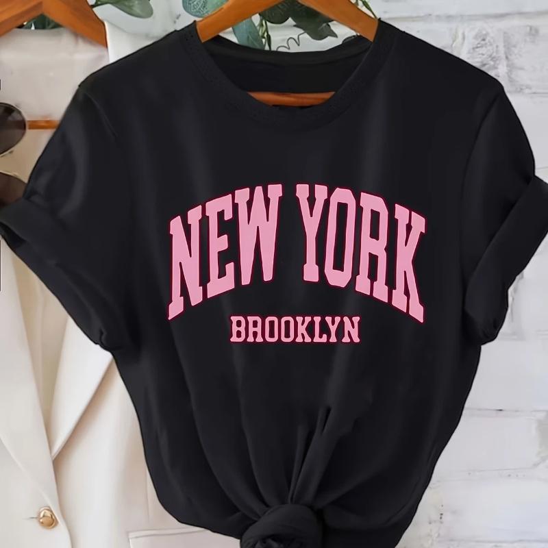 Модная футболка New York Brooklyn Принт с надписью Короткий рукав Футболка Одежда Топ Летняя Женская Девичья Рубашка