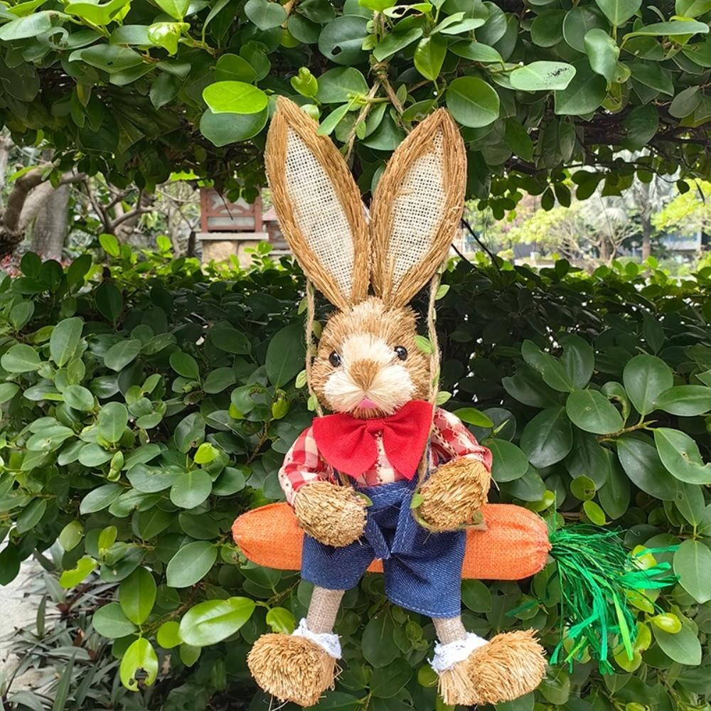 Cartoon Carrot Swing 35cm Woven Straw Rabbit Easter Rabbit Ornament Spring Home Decor