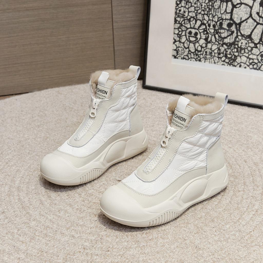 2024 зимняя обувь женские зимние сапоги из натуральной кожи нескользящие увеличивающие рост 4,5 см теплые женские ботильоны черные белые D182