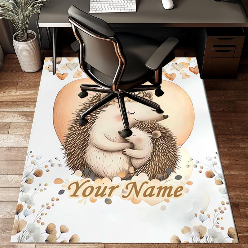 1PC Custom Name Heartfelt Hedgehog Hugs Theme Floor Mat Ideal for Living Room, Game Rooms, Office, Bedroom Floor Mat Playful Design