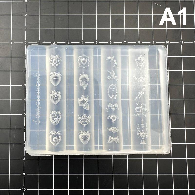 1Pcs Flute Instrument Shape Relief Manicure Mold Strawberry Silicone Nail Mold Nail Art Nail Template Nail Art Decorations