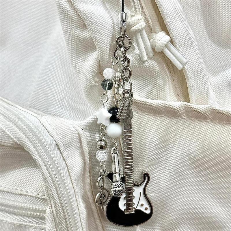 Милый микрофон-гитара, бусина, цепочка для мобильного телефона, шарм, сладкий брелок, кулон в виде музыкальной ноты, украшение для сумки, подарок для девочки