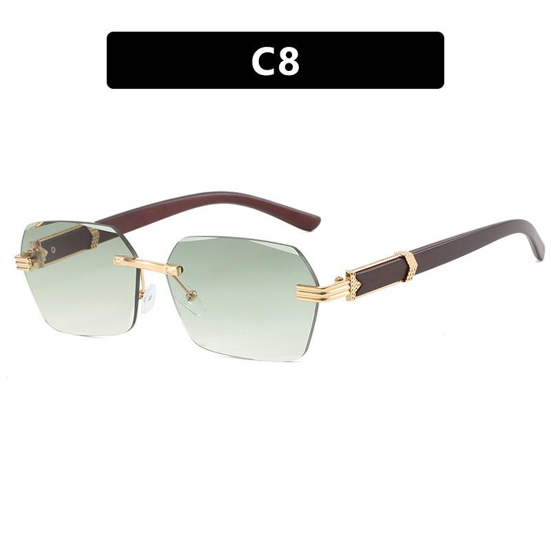 Трендовые безободковые солнцезащитные очки неправильной квадратной формы с маленькими дужками под дерево