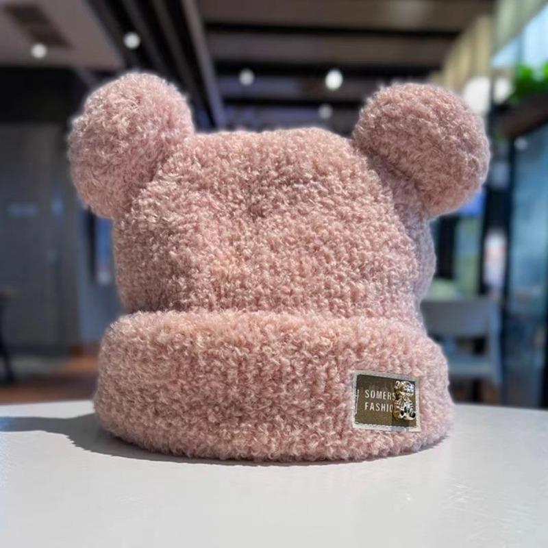 Ears Bear Thermal Hat Children Autumn and Winter Fleece Thickened Knitted Hat Cute Fashion Ear Protection Hat Women's Winter