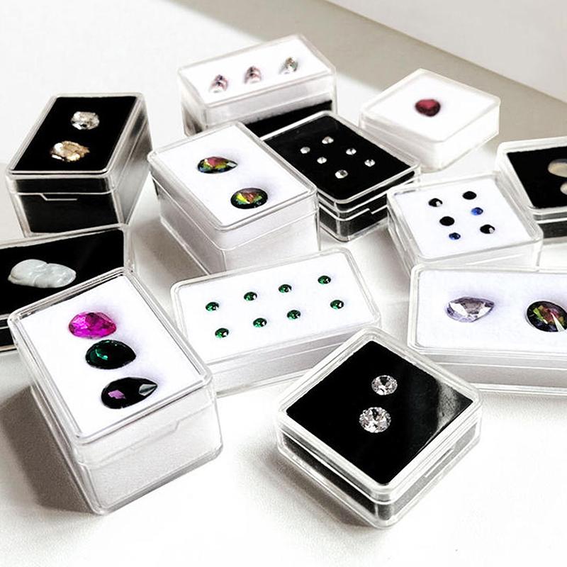 Transparent Diamond Jewelry Display Box With Foam Pad Packaging Box Bare Stone Gem Storage Container Case Glass Beads Organizer