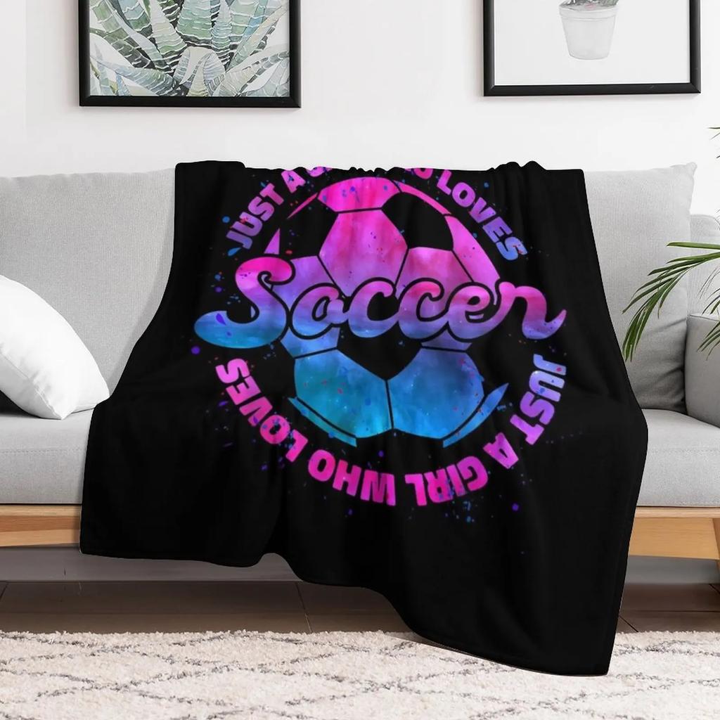 Just A Girl who Loves Soccer Football Throw Blanket Fuzzy Plush Throw Blanket for Sofa Chair
