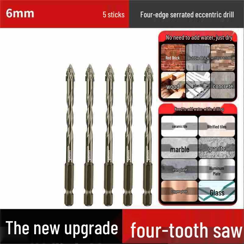Durable Hexagonal Four-Flute Toothed Drill Bit for Ceramic, Cast Iron & Concrete