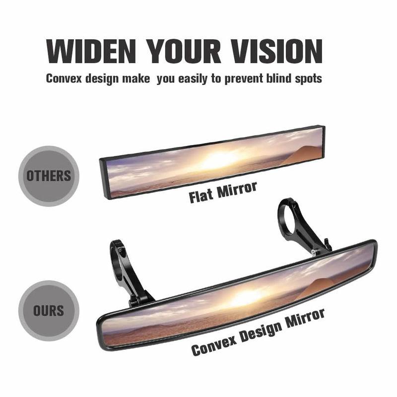UTV Rear View Center Mirror 38.5CM Wide Convex Design Mirror w/ 1.75" Clamp for Polaris RZR 800 1000 S 900 XP 1000, Arctic Cat