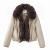 Womens Short Puffer Coat Winter Faux Fox Fur Trim Loose Parka Thick Warm Cotton Jacket
