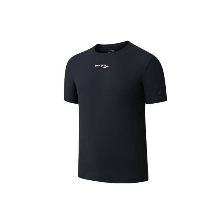 SAUCONY Однотонная футболка с логотипом, круглым вырезом и короткими рукавами, мужские топы, черный SC2239061-1