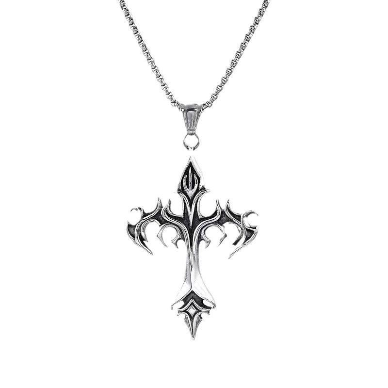 Men's Flame Cross Totem Retro Pendant Necklace