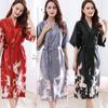 Extra Large Silk Kimono Robe with Crane Print - Plus Size Bridal and Homewear