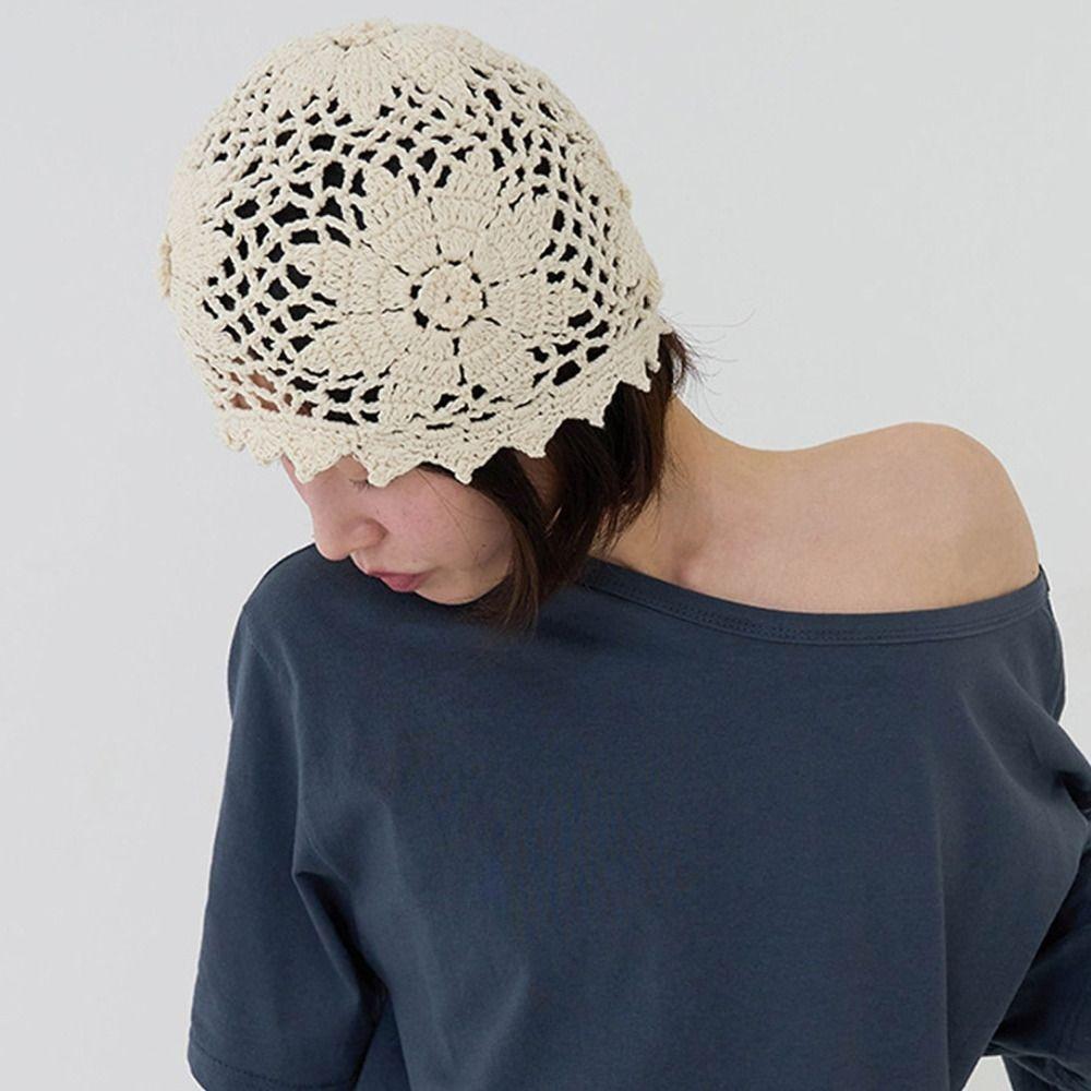 Вязаная крючком шапка-цветок ручной работы, тонкая ажурная вязаная шапка, милая шапка-бини, для девочек