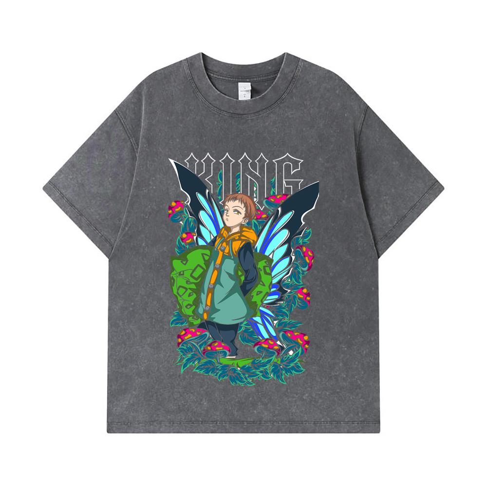 275 GSM Washed T-shirts 100% Cotton Seven Deadly Sins V6 King Print Unisex Heavy Cotton T Shirt