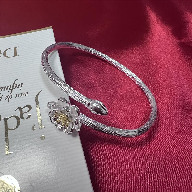 Новое поступление, браслет-манжета из стерлингового серебра 925 пробы в форме лотоса для женщин, ювелирные подарки