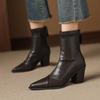 Новая корейская версия женских кожаных ботинок большого размера, удобные модные ботинки на высоком каблуке с острым носком и квадратным каблуком, осенние полусапоги на молнии