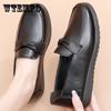 Black Leather Shoes Faux Leather Round Toe Shallow Mouth Slip-on Simple Casual Comfortable Flat Sole Work Shoes Spring Autumn