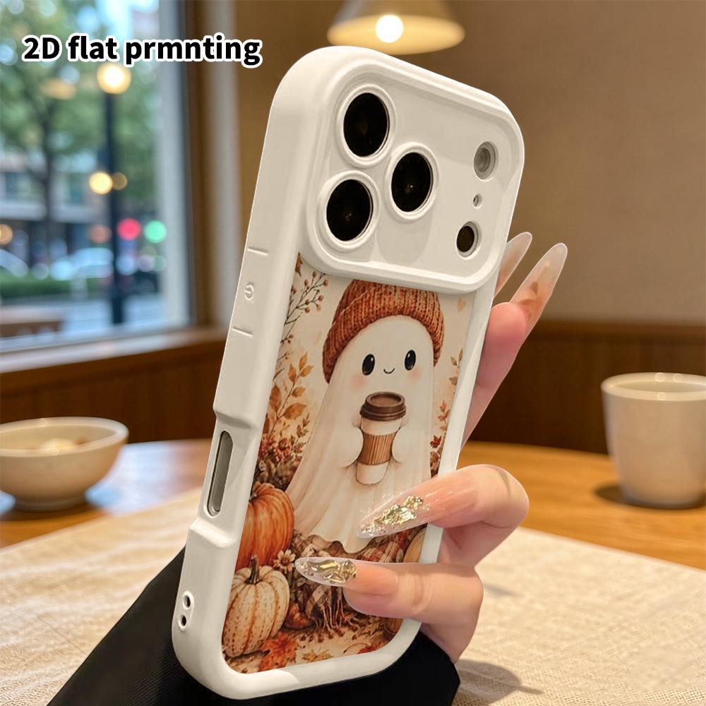 Phone Case: 2D flat design suitable for iPhone 18 17 16 15 14 13 Pro stepped protective case, cute little ghost, Christmas and Halloween gift