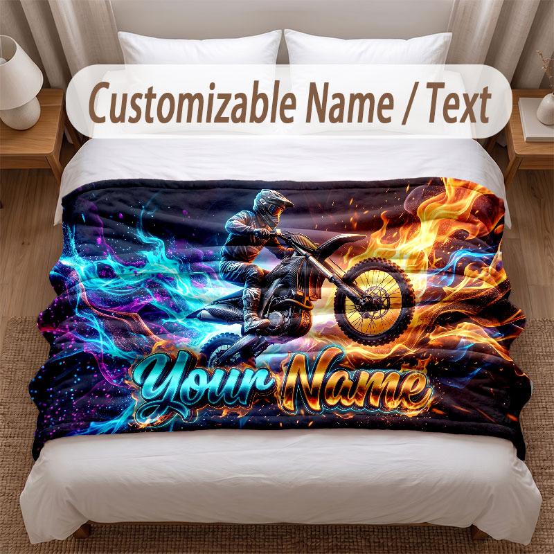 Fire Flames Theme Soft Blanket Personalized Custom Name Text Print Warm Blanket Home Sofa Bedroom Decor