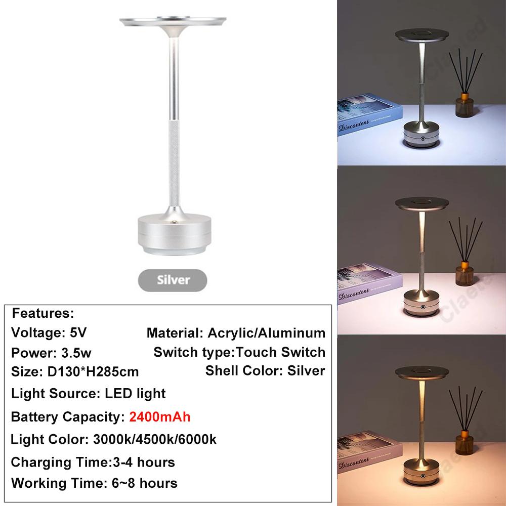 Rechargeable Alloy Table Lamp for Bedroom Wireless Touch Lamp Camping Candle Creative Desk Lamp USB-C Charging 2400mAh