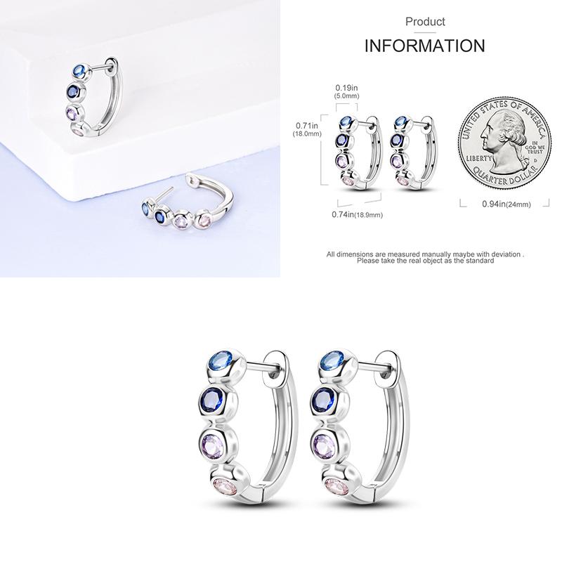 Sparkling Women Hoop Earrings 925 Copper Heart Shape Star Moon Round Blue Zircon Fit Origina Drop Earrings Zircon Holiday Gifts