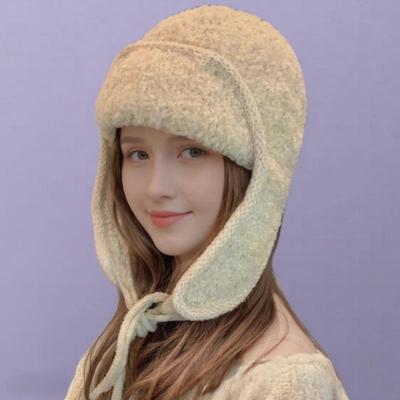 Однотонная плюшевая шапка-авиатор с наушниками - Зимнее тепло с вязаной завязкой для больших размеров головы