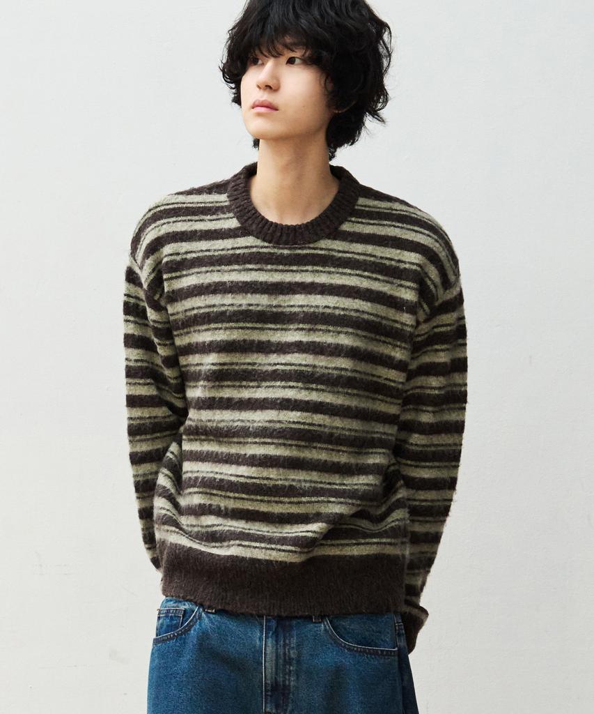 OURDAYZ Fuzzy Hairy Stripe Knit [Brwon]