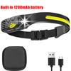 Индукционный налобный фонарь COB+LED, налобный фонарь со встроенным аккумулятором, USB-перезаряжаемый, водонепроницаемый, для кемпинга, рыбалки, работы