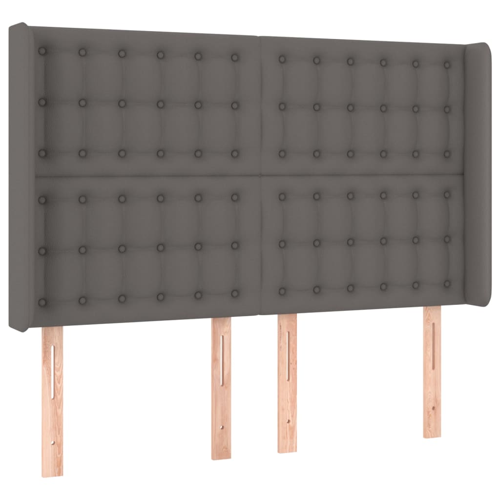 Box Spring Bed with Mattress & LED Gray 140 x 200 cm Artificial Leather