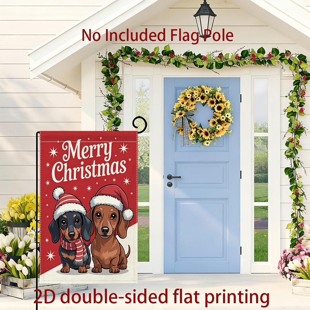 1pc Christmas Dachshund Merry Christmas Garden Flag - Double-Sided, 30.48x45.72 cm, Outdoor Decor