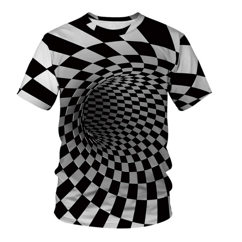 Summer Round Neck 3D Black Hole Visual Illusion Print Top Fashionable Casual Short Sleeved Men's T-shirts
