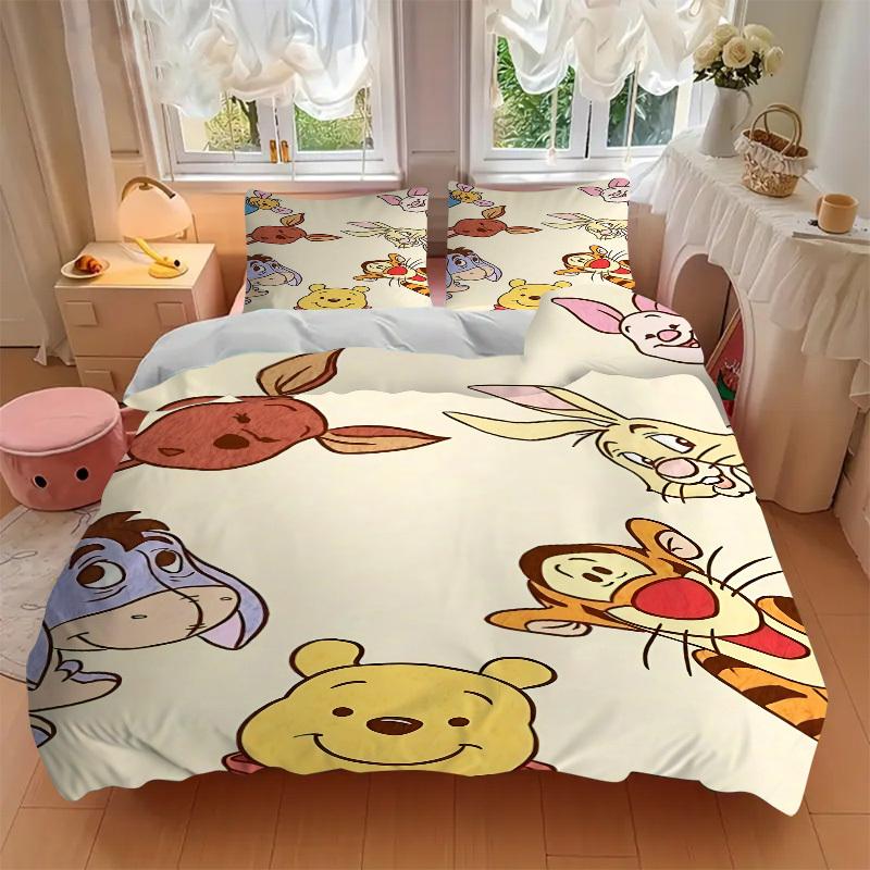 3pcs set Winnie Pooh Characters1pc of quilt cover+2pcs of pillowcase, no core, print bedding, All Seasons Bedroom Setting002