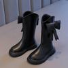 2024 New Winter Children's Boots Black Bowknot Girl Mid-calf Cotton Boots Breathable Versatile Kids Causal Catwalk Leather Boots