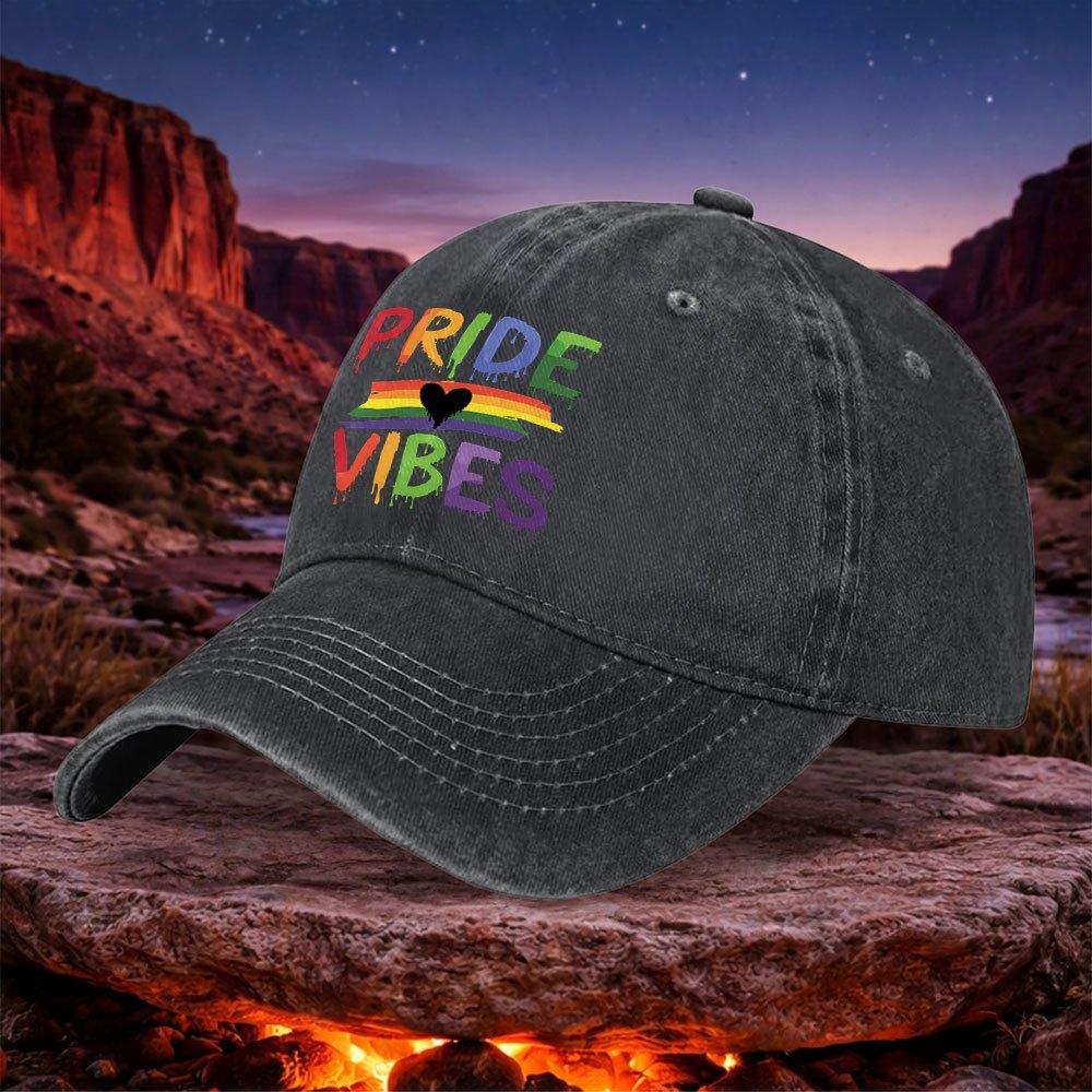 Rainbow Heart PRIDE Vintage Baseball Cap Lightweight Unisex Hook Loop Closure Hat for Unisex Women