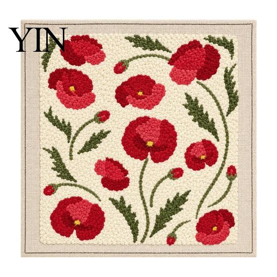 Wooden Picture Frame Included Floral Punch Needle Embroidery Kit with Frame, DIY Flower Art, Easy Set Tools Linen Fabric Starter Craft for Beginners,