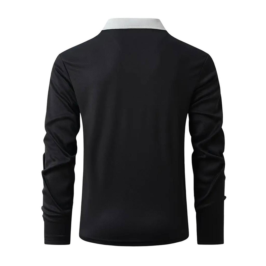Men'S Collar Splicing Long Sleeved Fashionable Fake Pocket Top T-Shirt